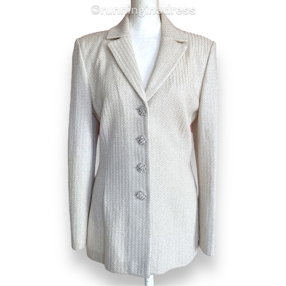 St. John Evening By Marie Gray Milano Stitched Jacket In Alabaster White Size 4 - Picture 1 of 16